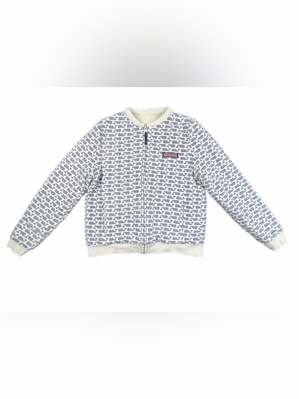 VINEYARD VINES Whale Print Reversible Fuzzy Full Zip Jacket - Large